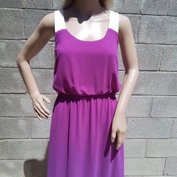 Jessica Simpson Sleeveless Dress Size 6 Fuchsia w/ High Low Hem Criss Cross Back - Picture 4 of 16
